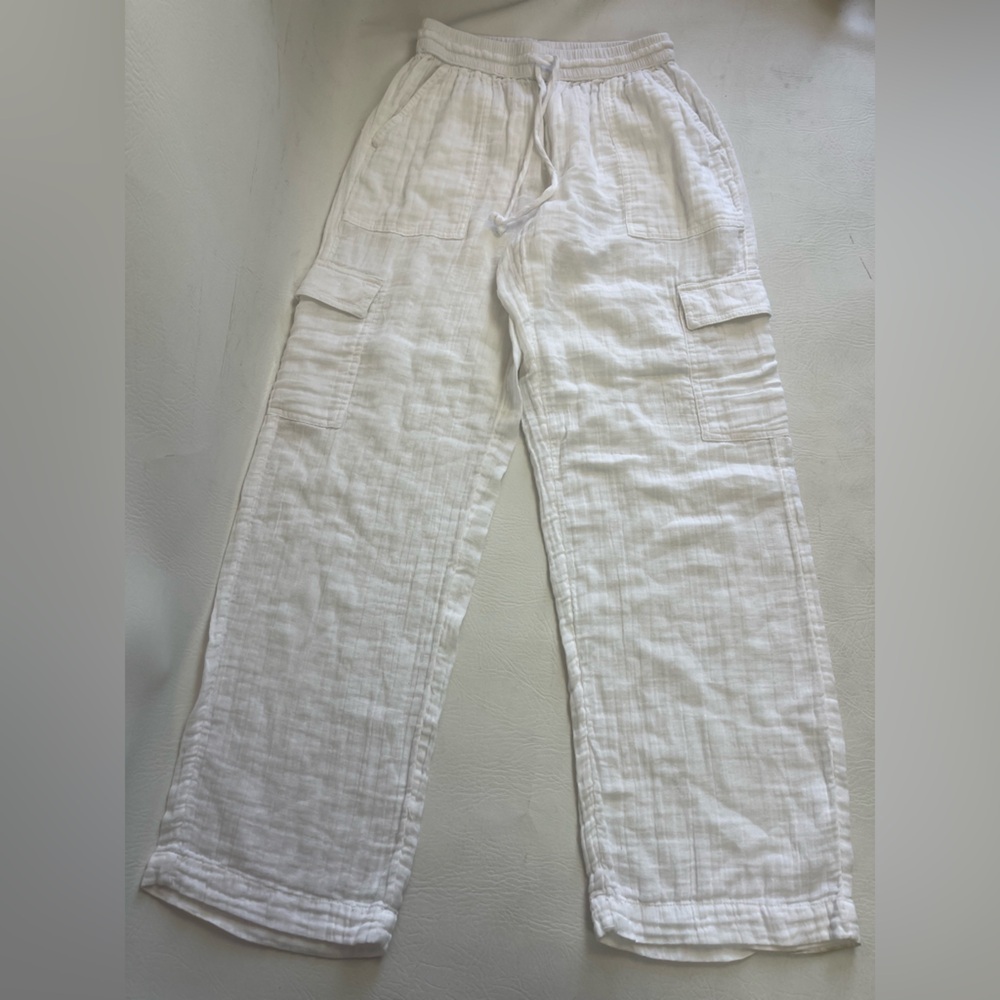 Aeropostale White Gauze Wide Leg Cargo Pants Coastal Beach Lightweight Small - Picture 2 of 14